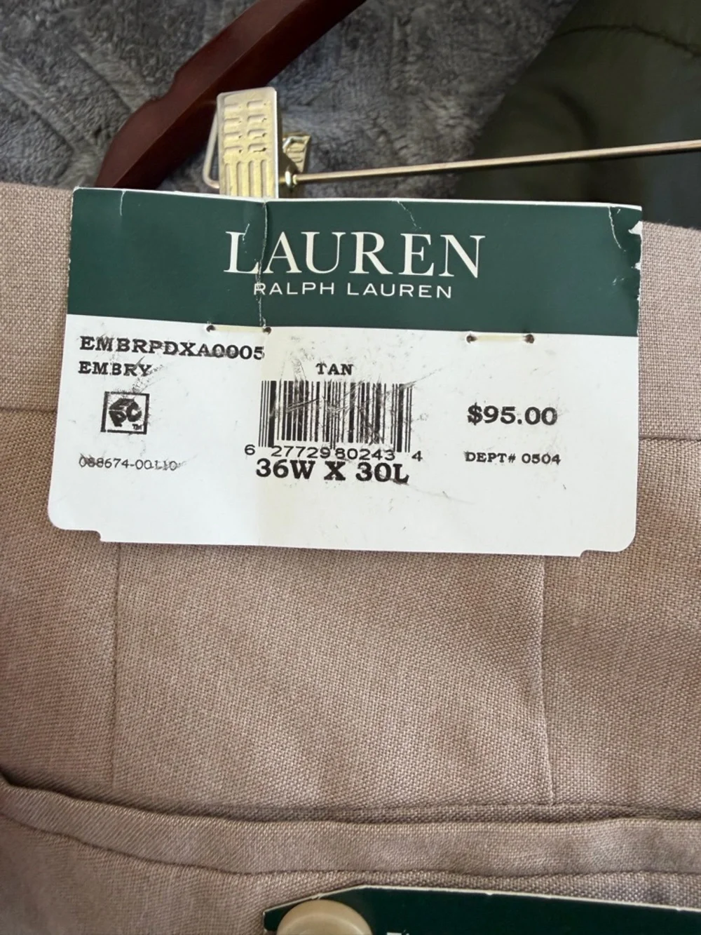 Lauren Ralph Lauren UltraFlex Dress Pants 36x30 Tan Flat Front Stretch NWT
